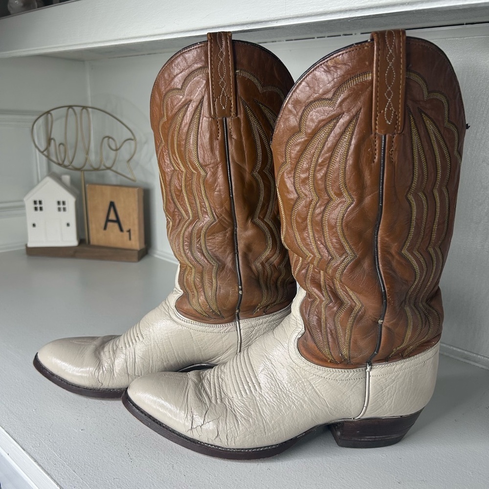 Vintage J. Chisholm Handcrafted Western Boots 10D Two-Tone Leather Cowboy Boots